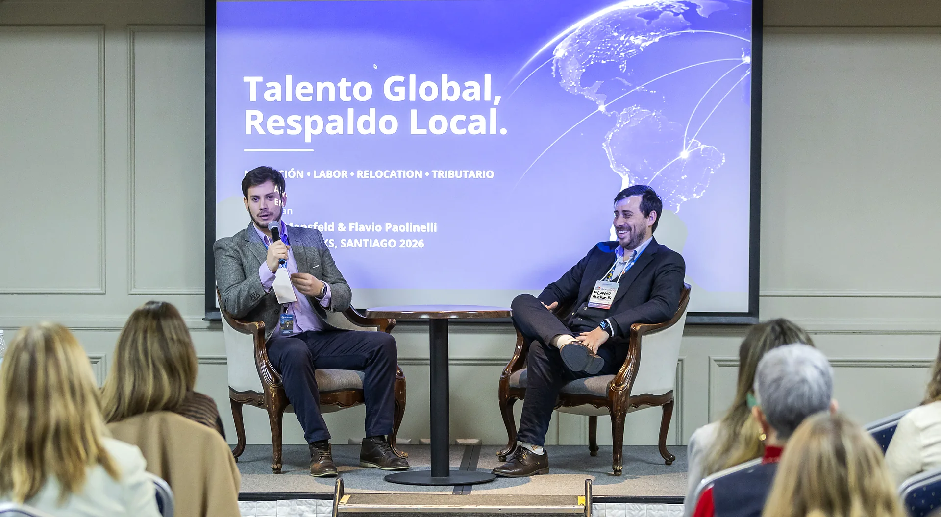 Álvaro Mansfeld y Flavio Paolinelli en la charla de MP Global en Latam Talks Santiago 2026